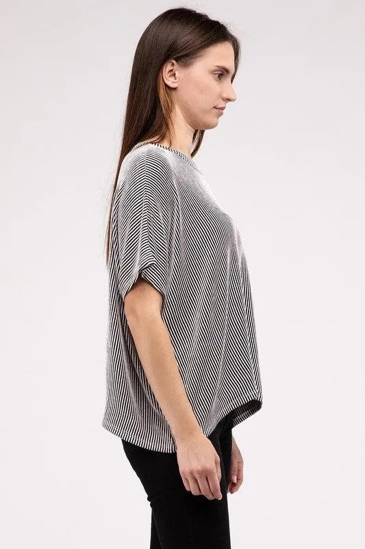 Loose Fit Short Sleeve Striped Top