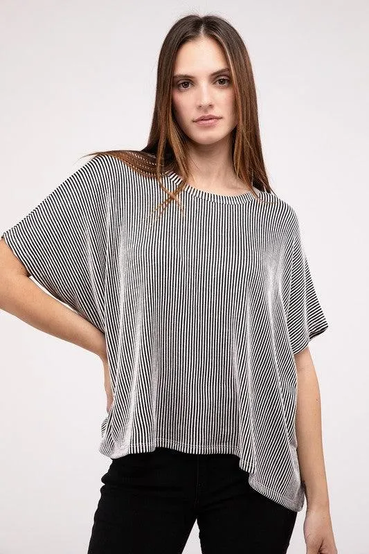 Loose Fit Short Sleeve Striped Top