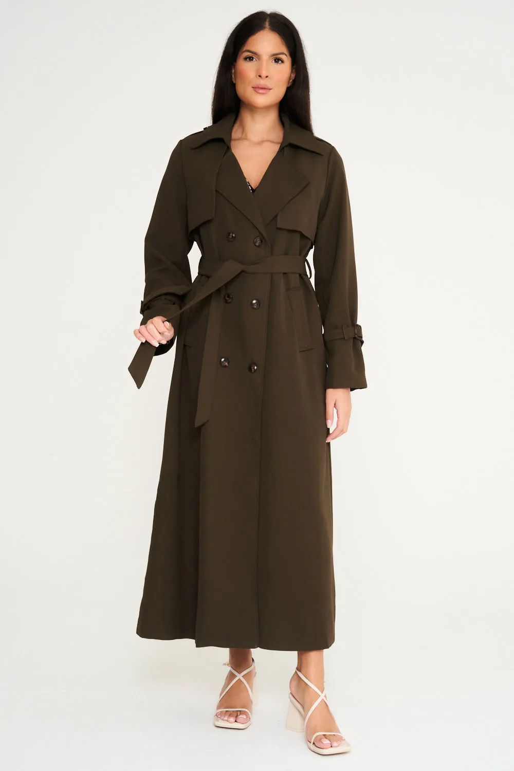Maxi Trench Coat - Khaki Green