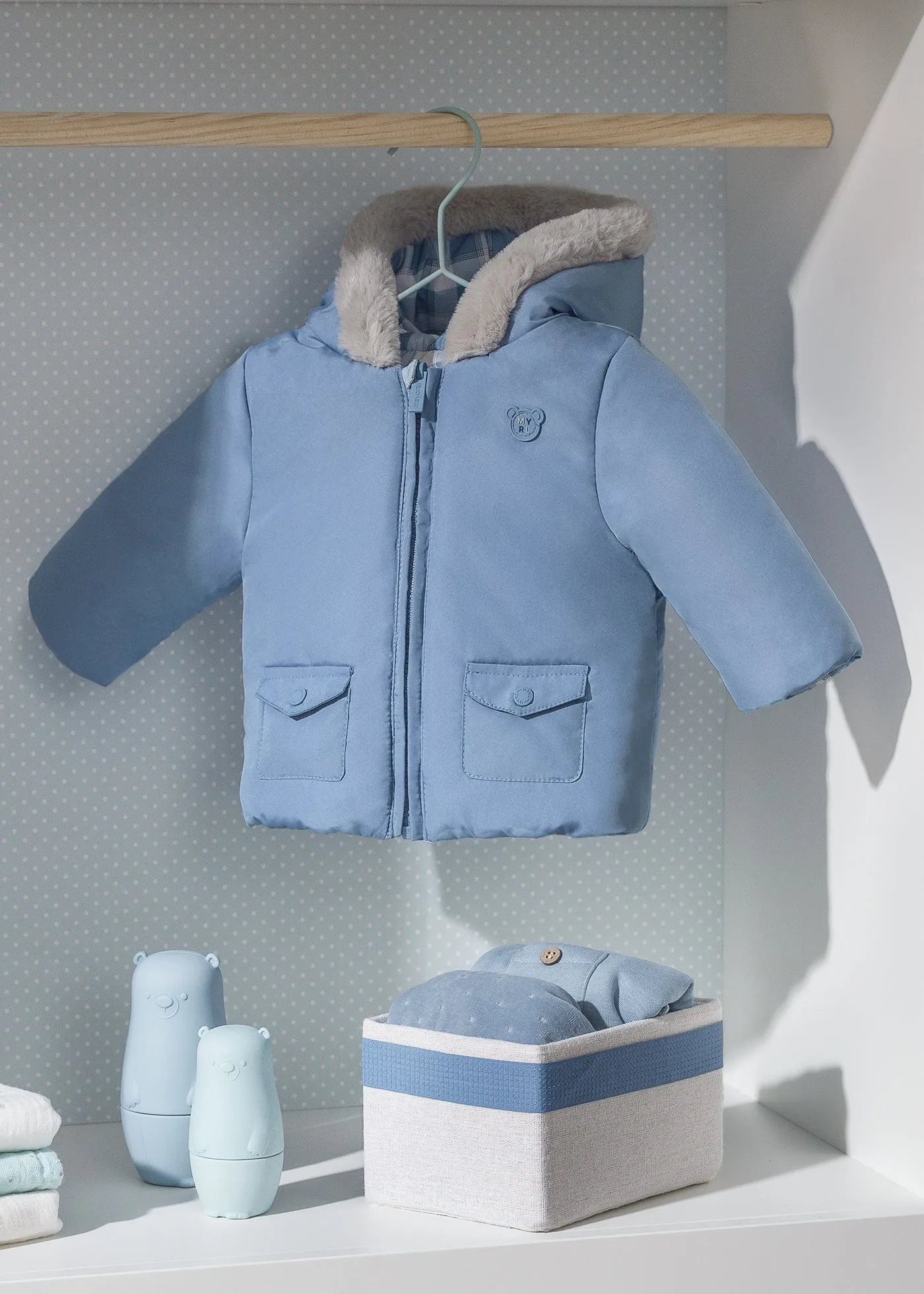 Mayoral Blue Gingham Reversible Coat