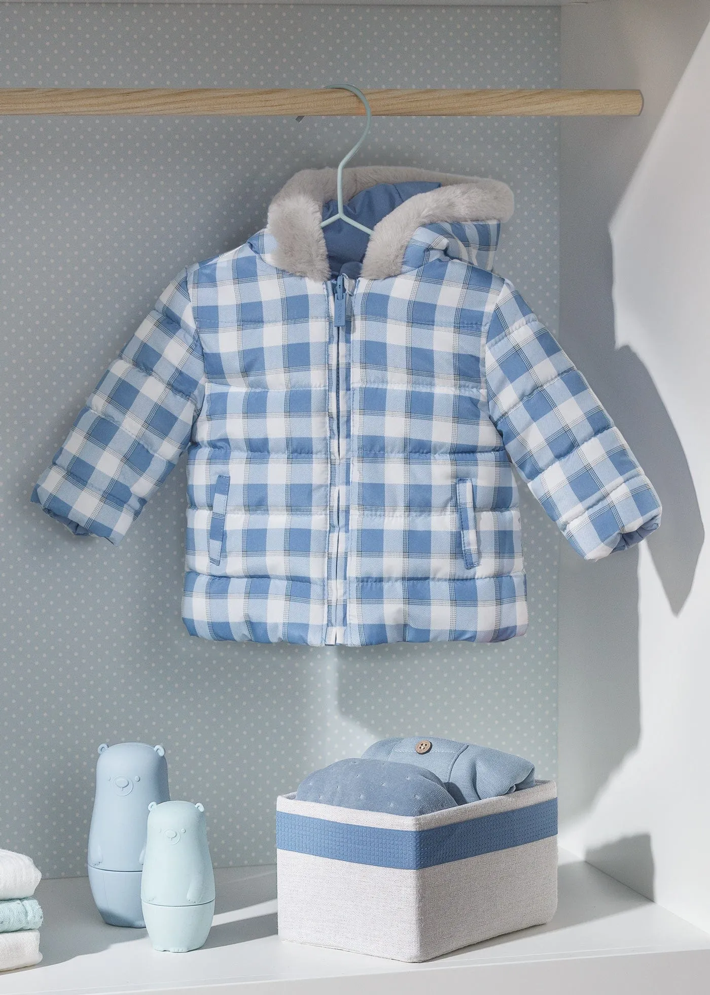 Mayoral Blue Gingham Reversible Coat