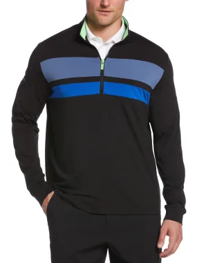 Mens 1/4 Zip Color Block Mixed Media Pullover Golf Sweater
