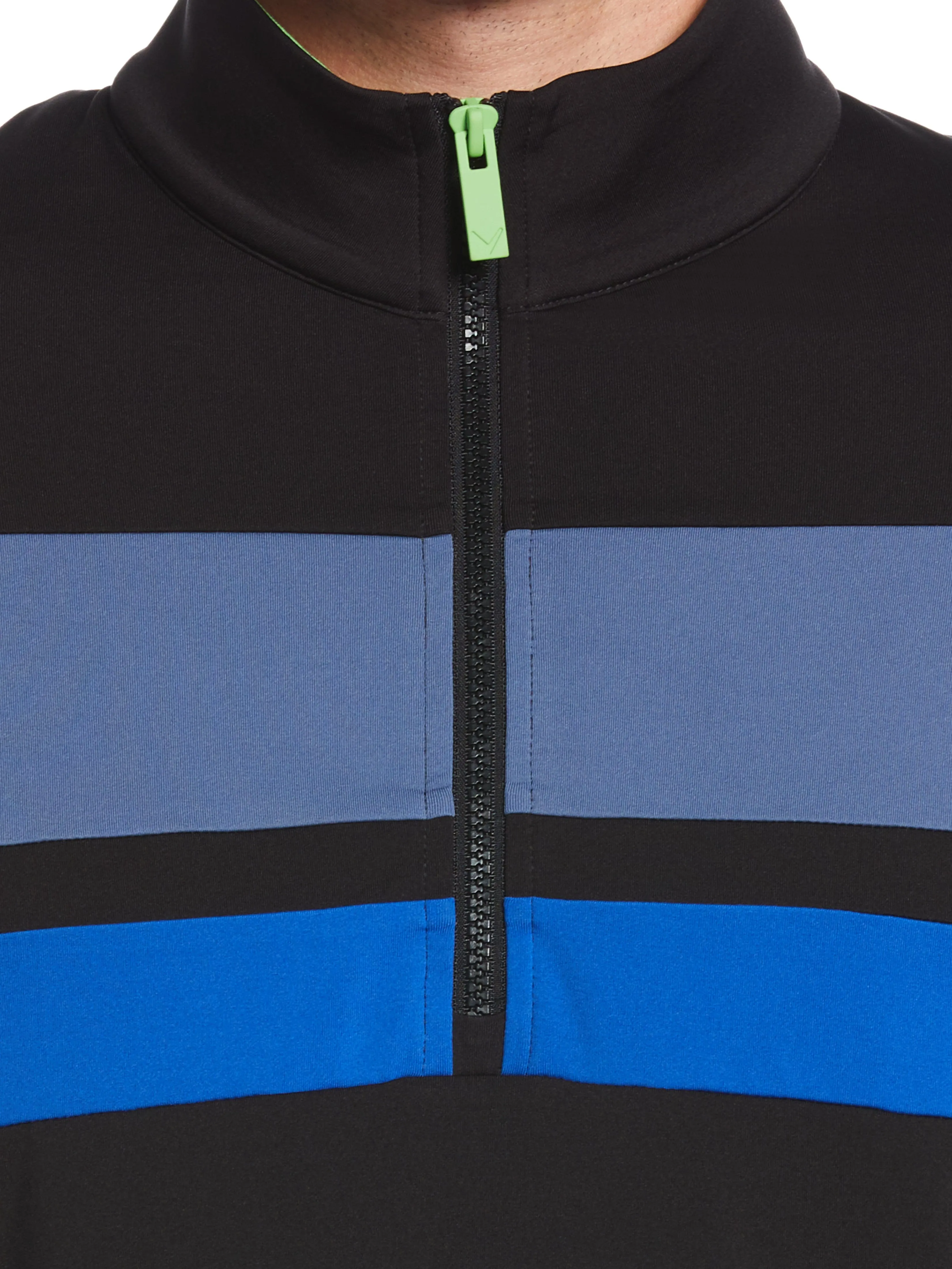 Mens 1/4 Zip Color Block Mixed Media Pullover Golf Sweater