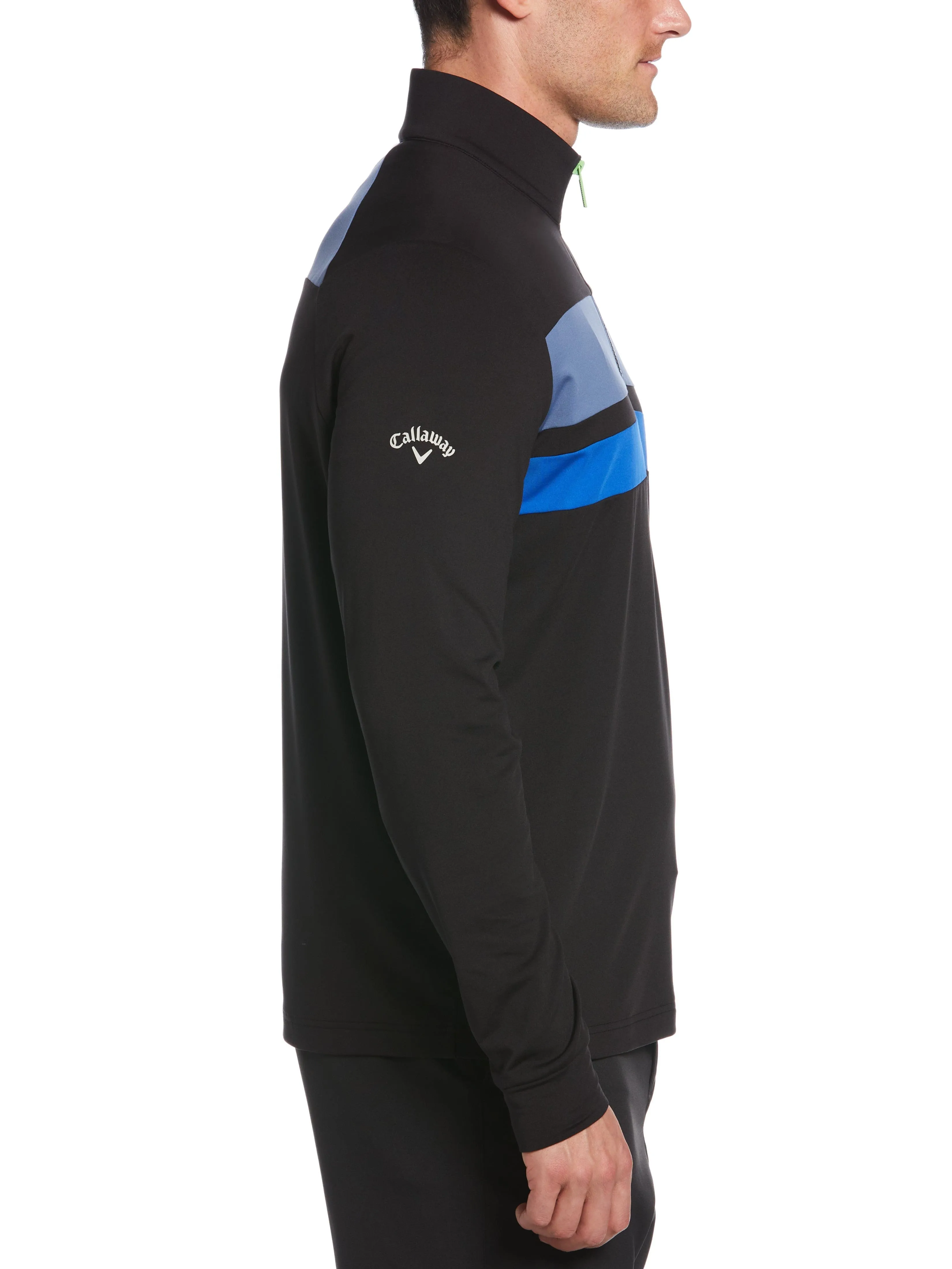 Mens 1/4 Zip Color Block Mixed Media Pullover Golf Sweater
