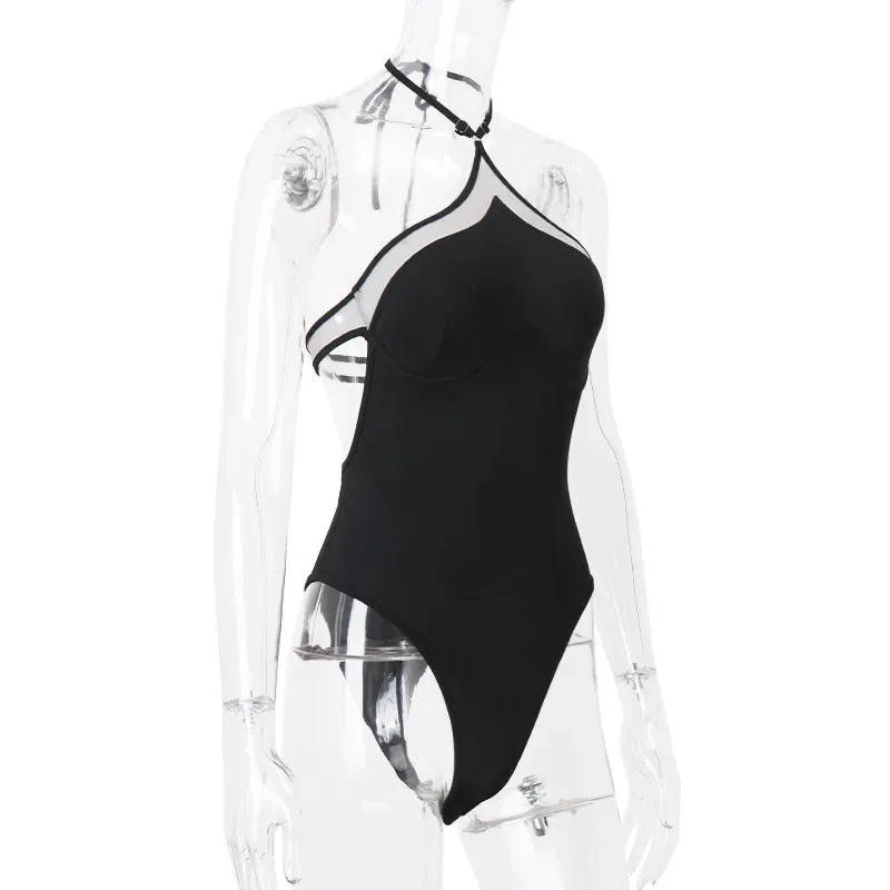 Mesh Bodysuit Backless Halter Top