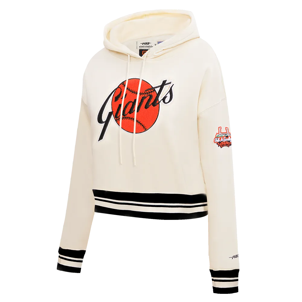 MLB SAN FRANCISCO GIANTS RETRO CLASSIC WOMEN'S CROPPED PO HOODIE (EGGSHELL/ BLACK)