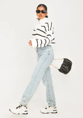 Mya Mid Wash Denim Double Waistband Straight Leg Jeans