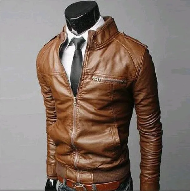 New Arrive Arrive Leather Jacket Men Slim Fit Coat Stand Collar PU Male Leather Jacket