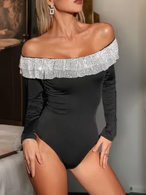 Perfee Sequin Ruffled Bodysuit