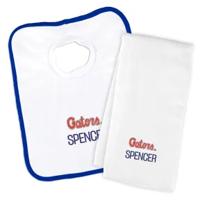 Personalized Florida Gators Script Gators Bib and Burp Cloth Set