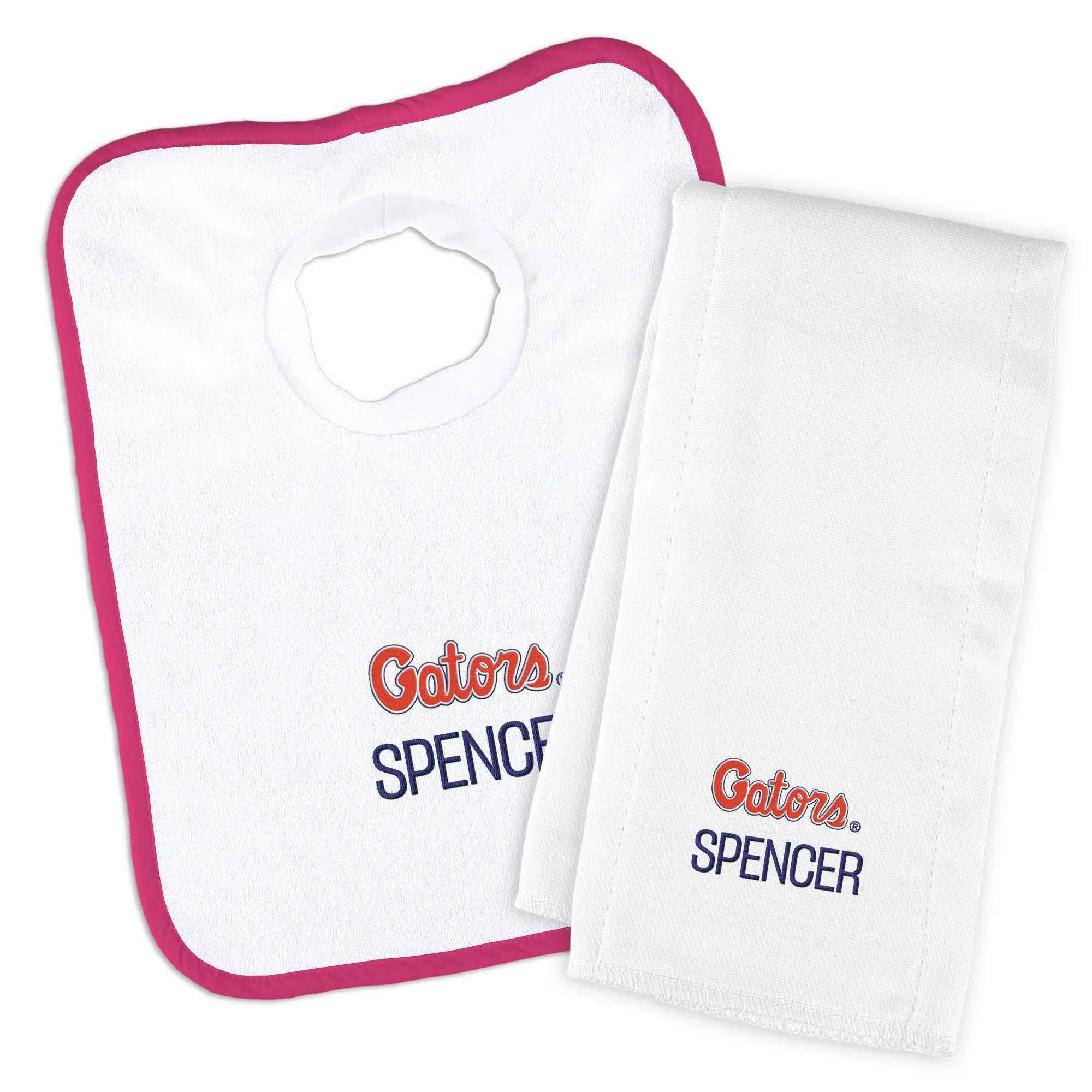 Personalized Florida Gators Script Gators Bib and Burp Cloth Set