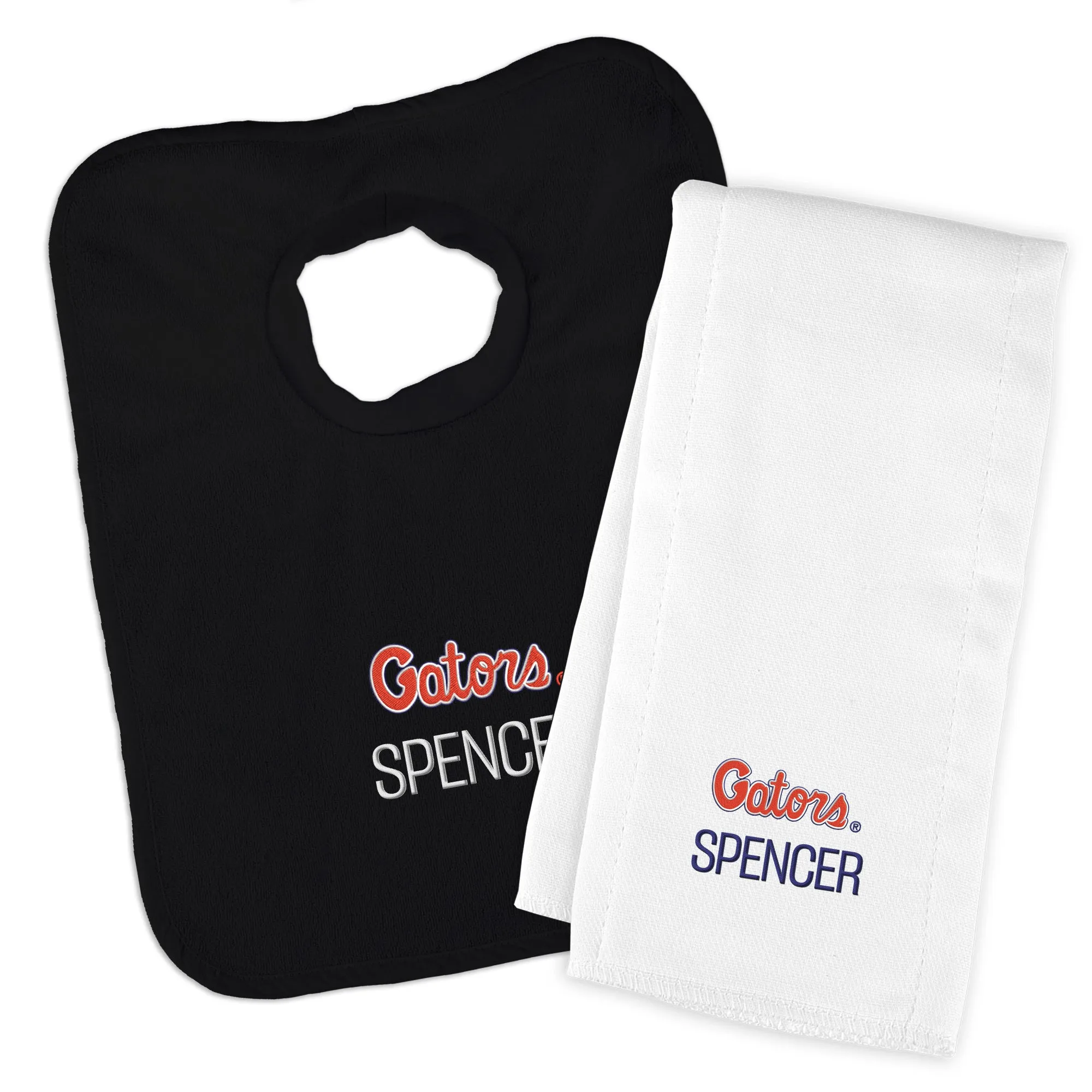 Personalized Florida Gators Script Gators Bib and Burp Cloth Set