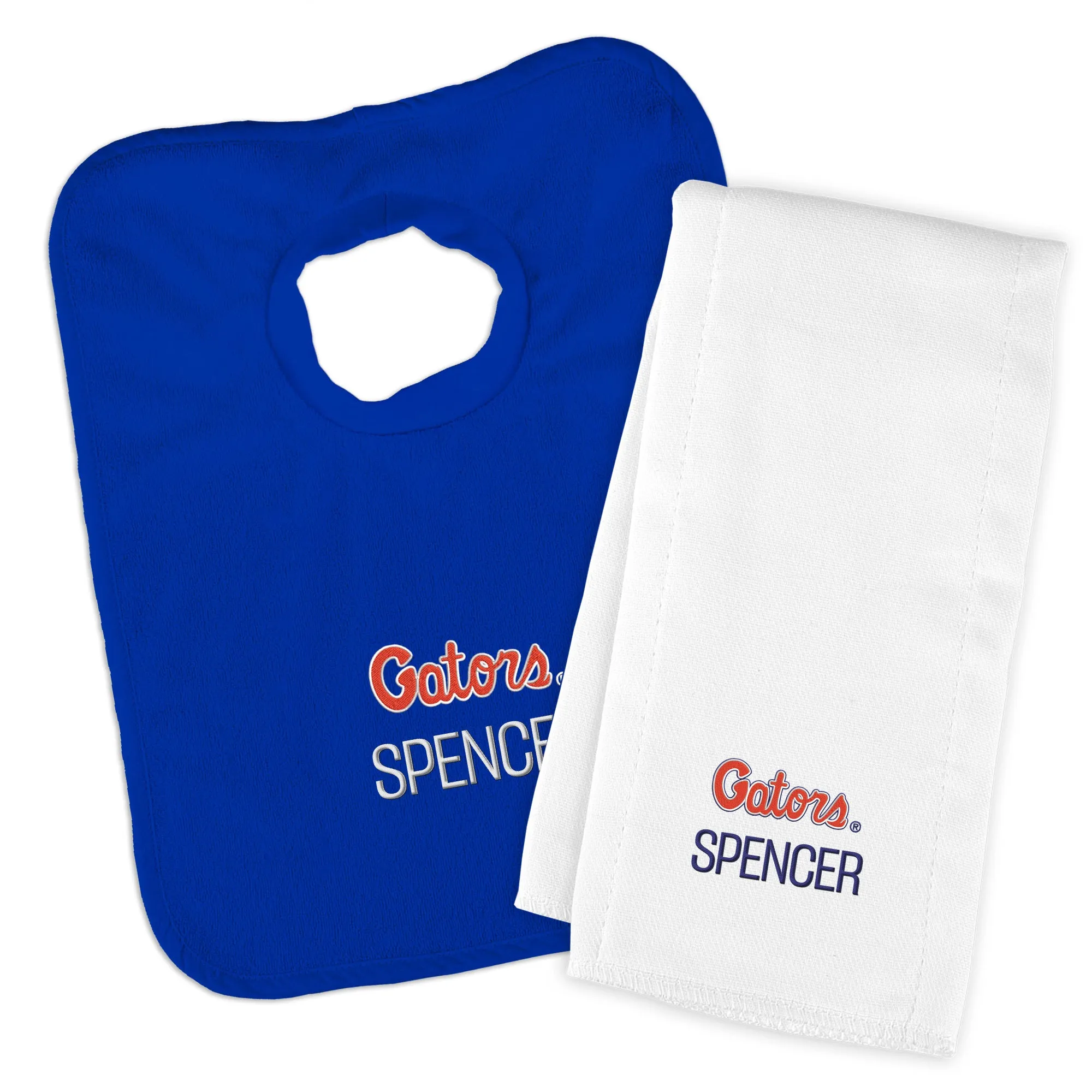 Personalized Florida Gators Script Gators Bib and Burp Cloth Set