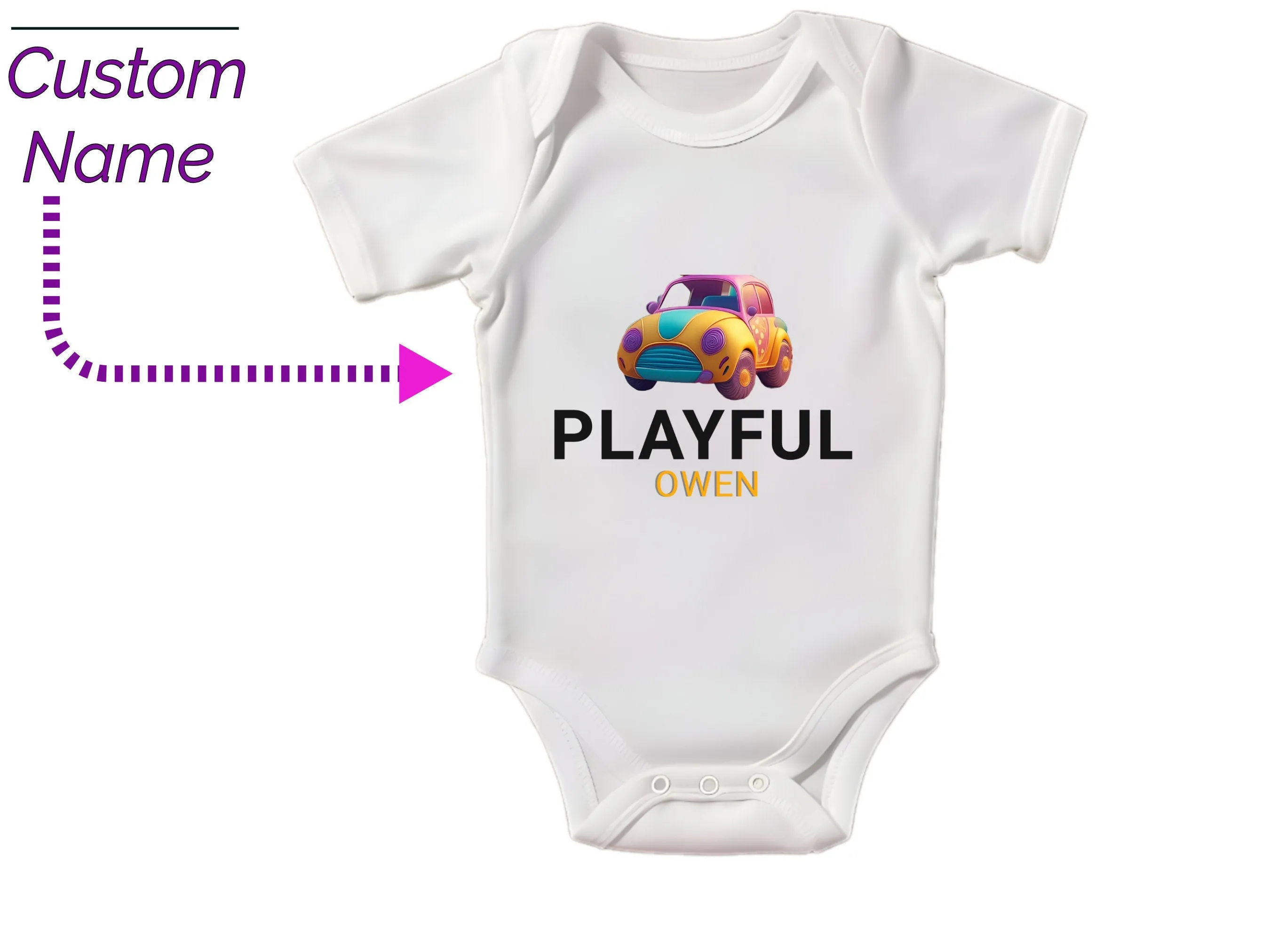 Playful and Fun Personalized Name Short Sleeve Baby Bodysuit Gift for Birthdays