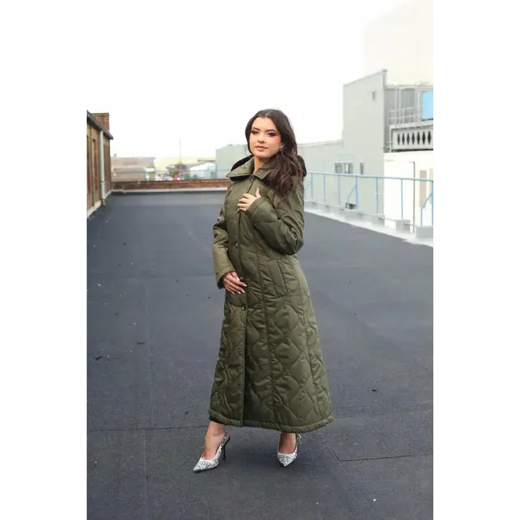 Quilted Single Breasted Longline Hooded Coat