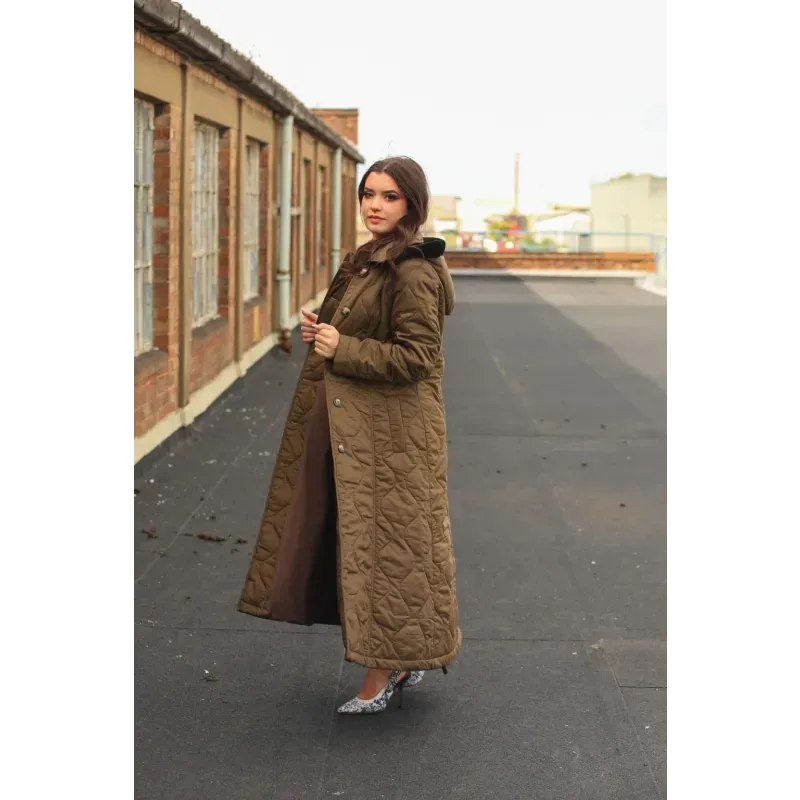 Quilted Single Breasted Longline Hooded Coat