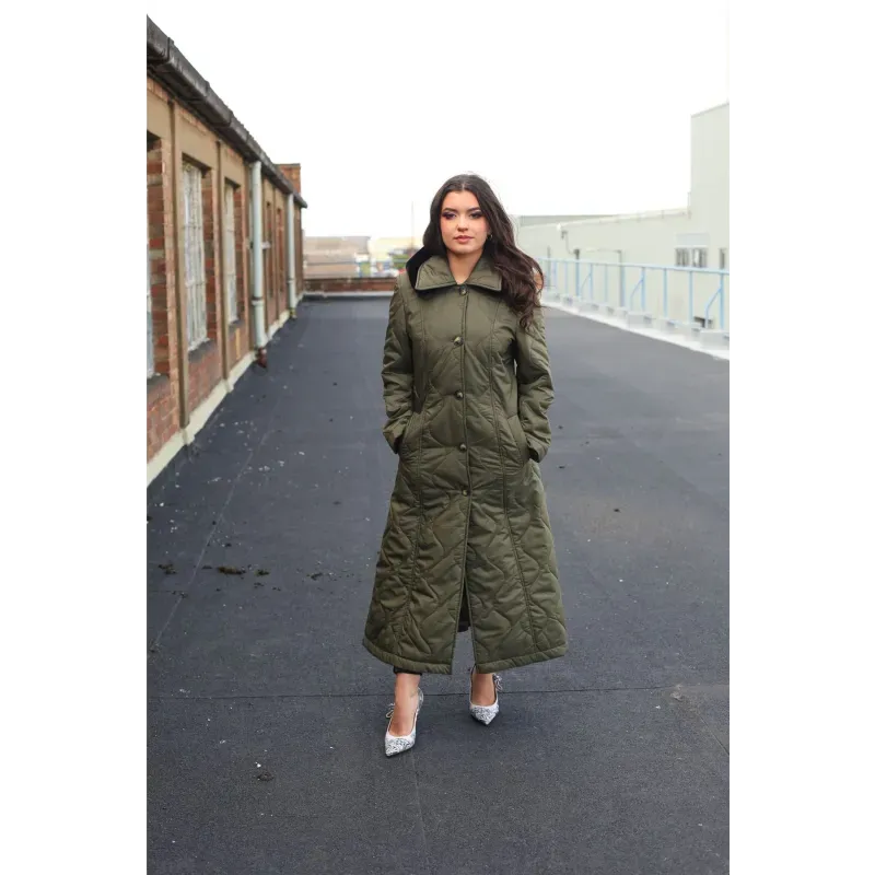 Quilted Single Breasted Longline Hooded Coat