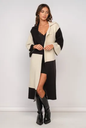 "Christmas In NYC" Black and Ivory Block Pattern Trench Coat