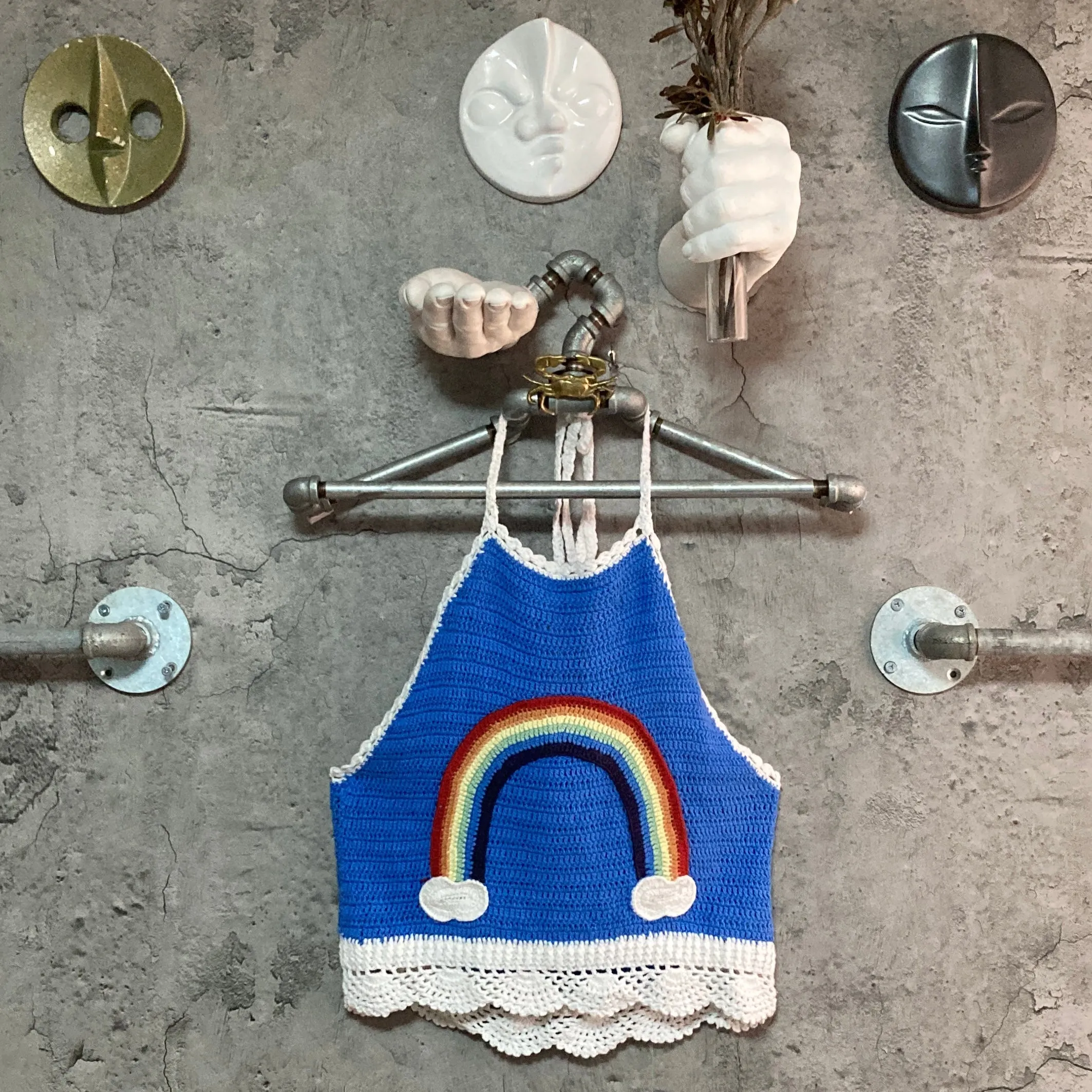 rainbow halterneck top forever21 blue