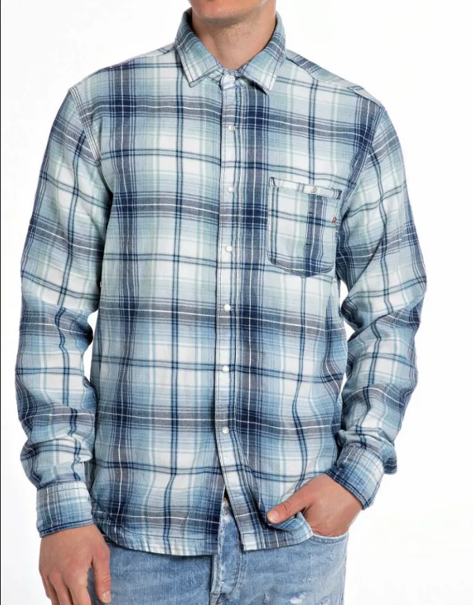 REPLAY HEMD HELLBLAU KARIERT M4066A