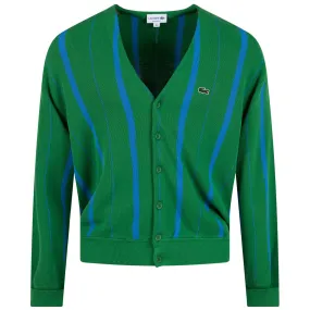 Ribbed Finished V-Neck Striped Cardigan Tarragon/Ethereal - SS23