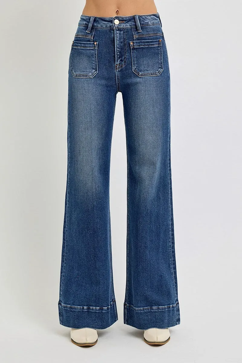 Risen Jeans - High Rise Wide Flare Patch Pocket Jeans - PW21004