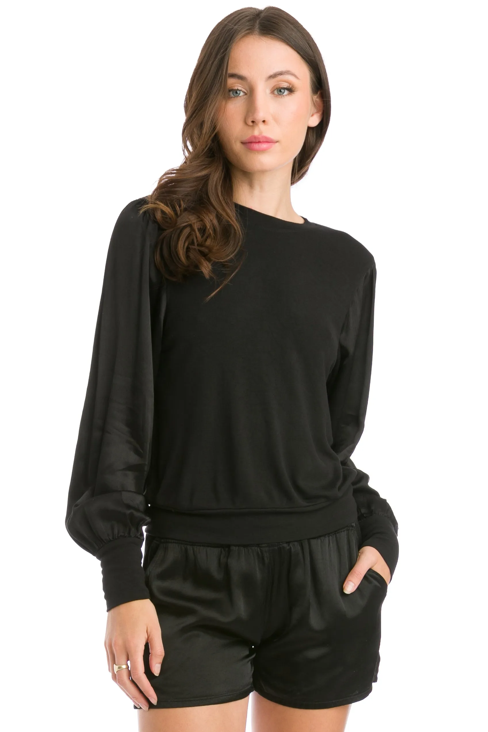 Satin Balloon Sleeve Pullover
