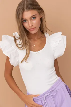 Shoulder Puff Ruffle Sleeve Bodysuit (3 Colors)