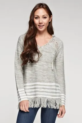 Sporty Melange Striped Hoodie Sweater