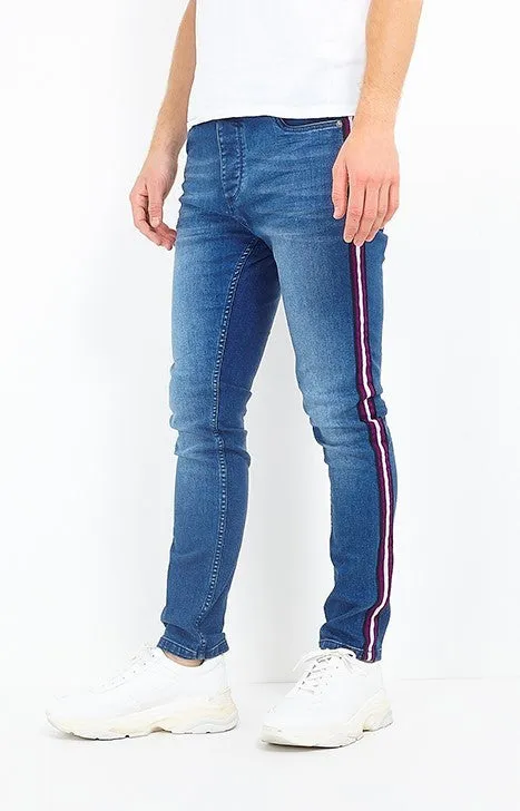 STRIPE SEAM DETAIL LIGHT BLUE WASHED SKINNY JEANS