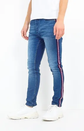 STRIPE SEAM DETAIL LIGHT BLUE WASHED SKINNY JEANS