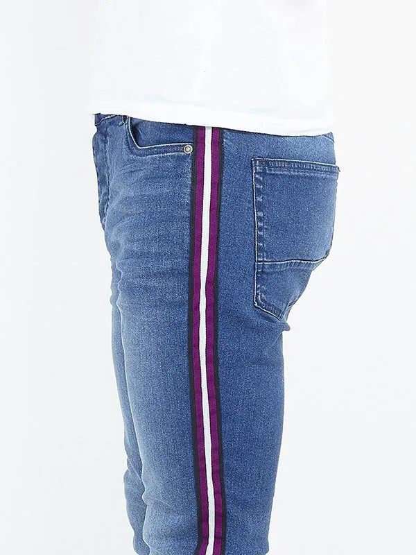 STRIPE SEAM DETAIL LIGHT BLUE WASHED SKINNY JEANS