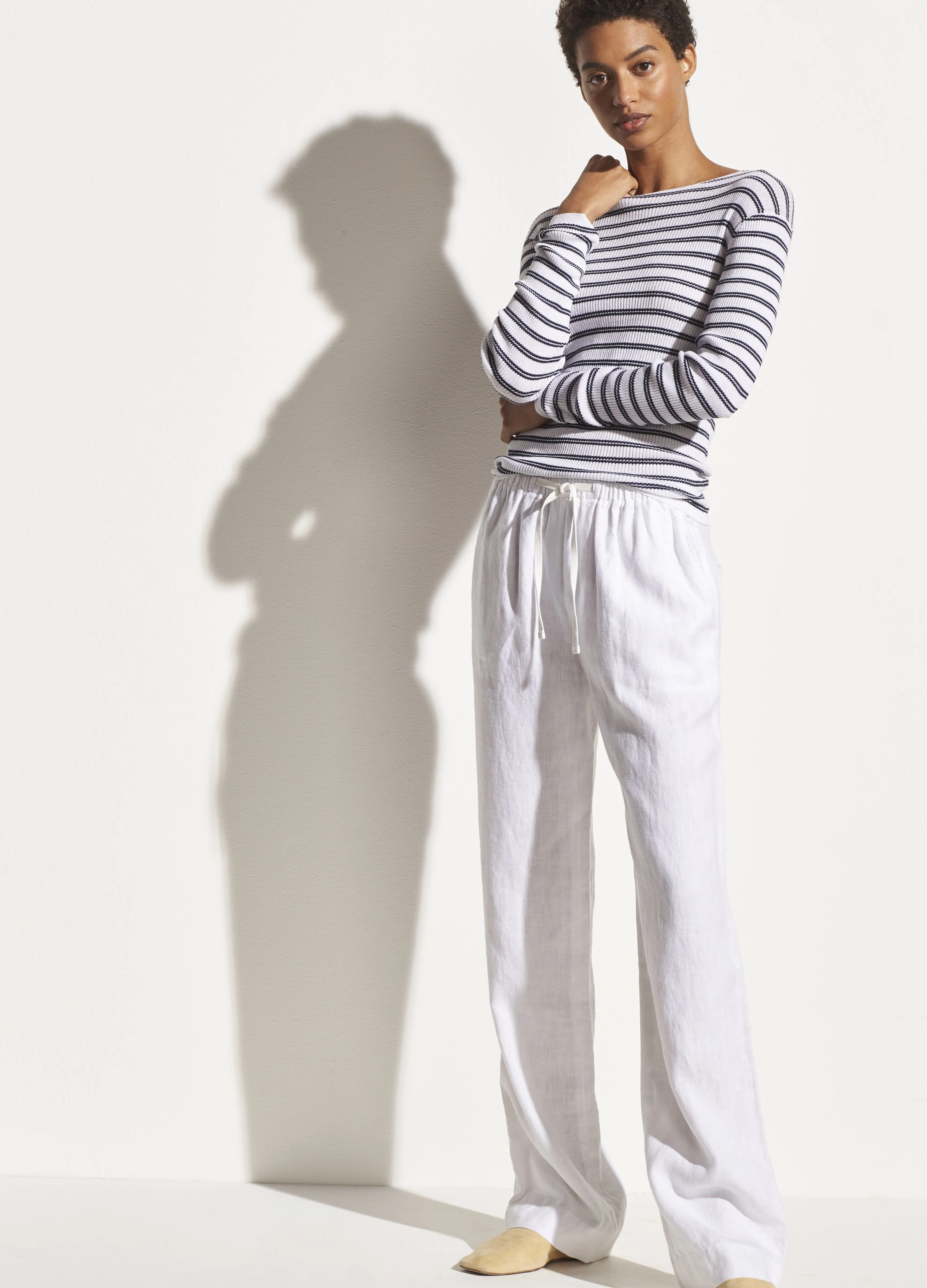 Striped Ribbed Boat Neck in Optic White/Marine