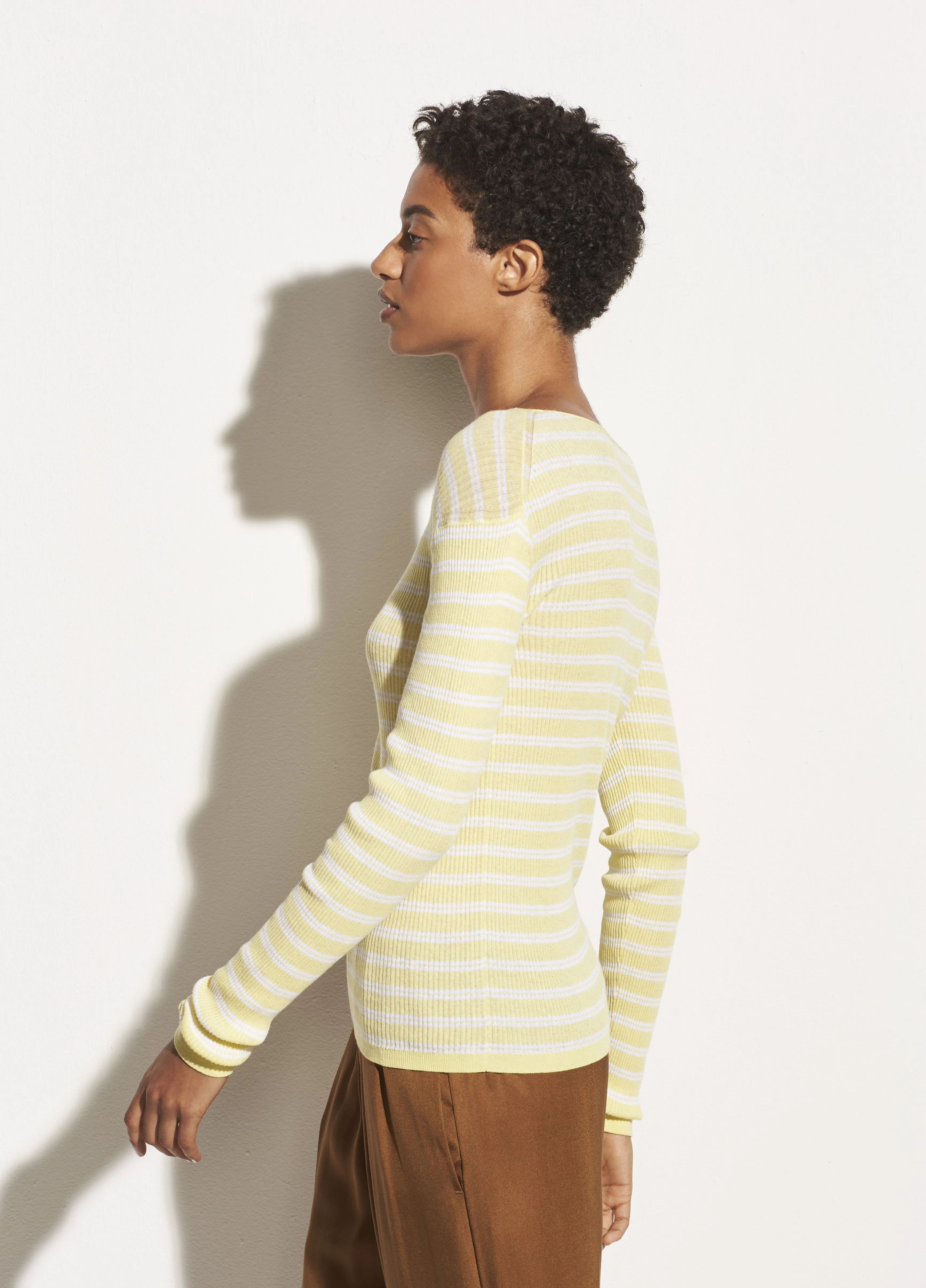 Striped Ribbed Boatneck in Soft Yellow/Optic White