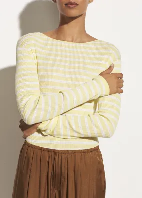Striped Ribbed Boatneck in Soft Yellow/Optic White