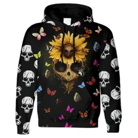Sunflower Gothic Skull All Over Print Unisex Pullover Hoodie