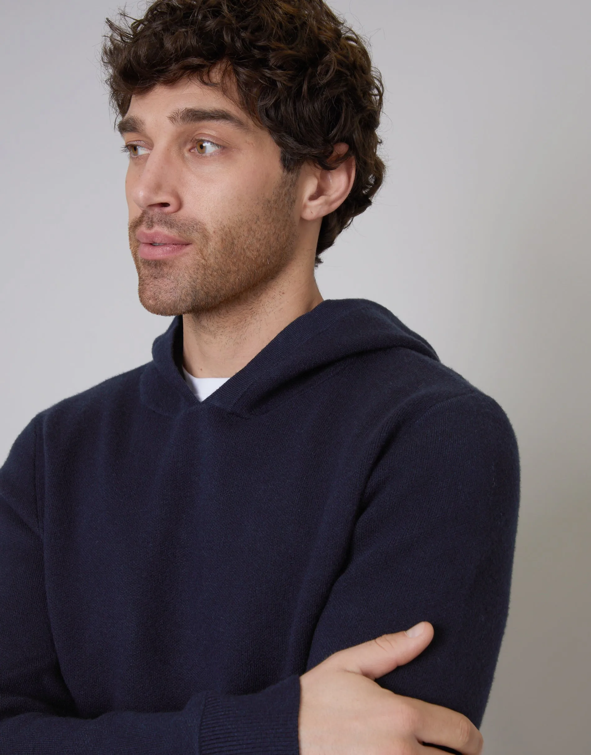 Threadbare Luxe Men's Navy Knitted Pullover Hoodie