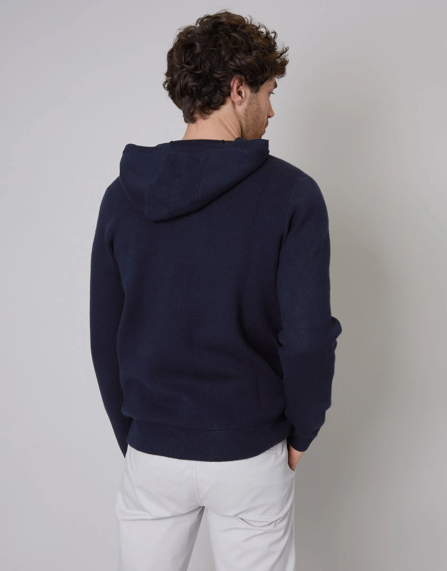 Threadbare Luxe Men's Navy Knitted Pullover Hoodie