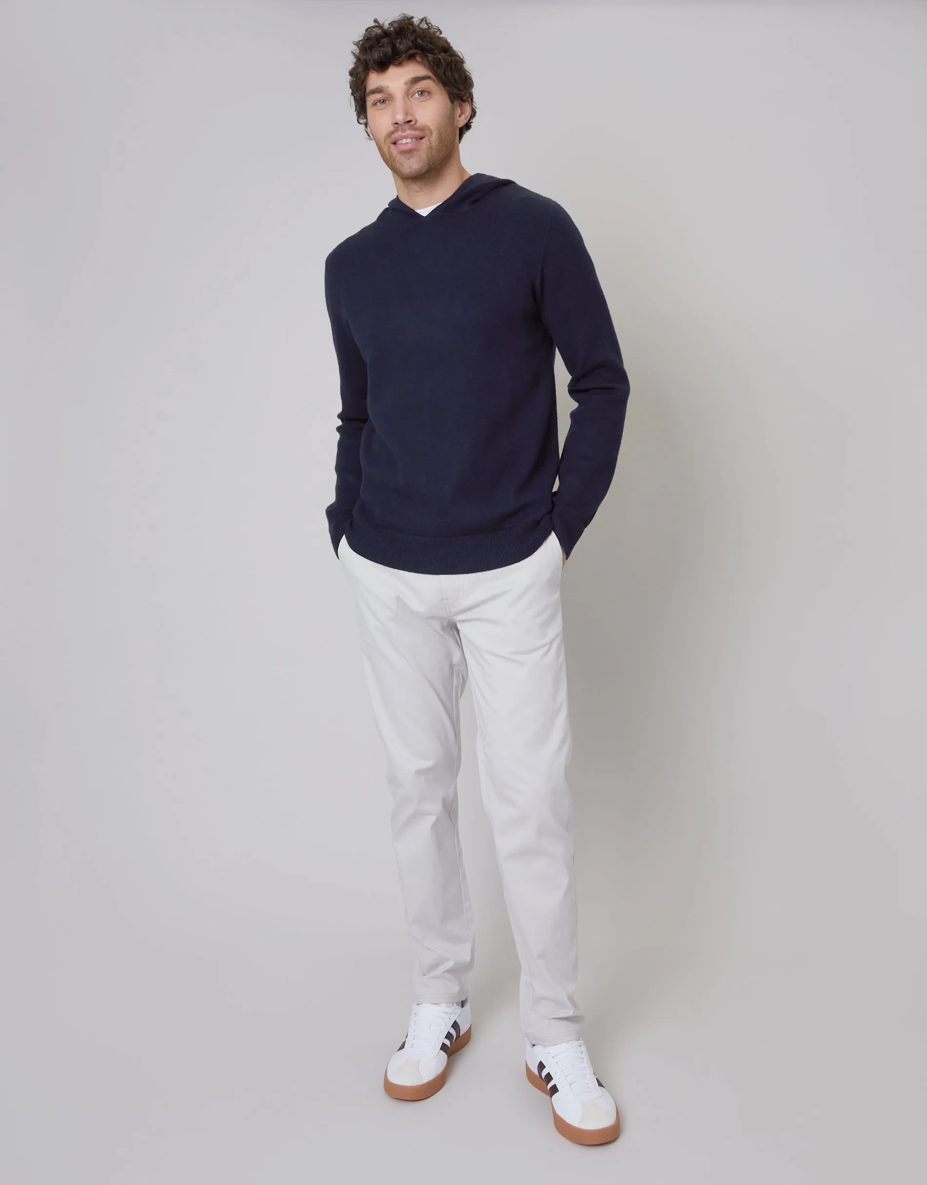 Threadbare Luxe Men's Navy Knitted Pullover Hoodie