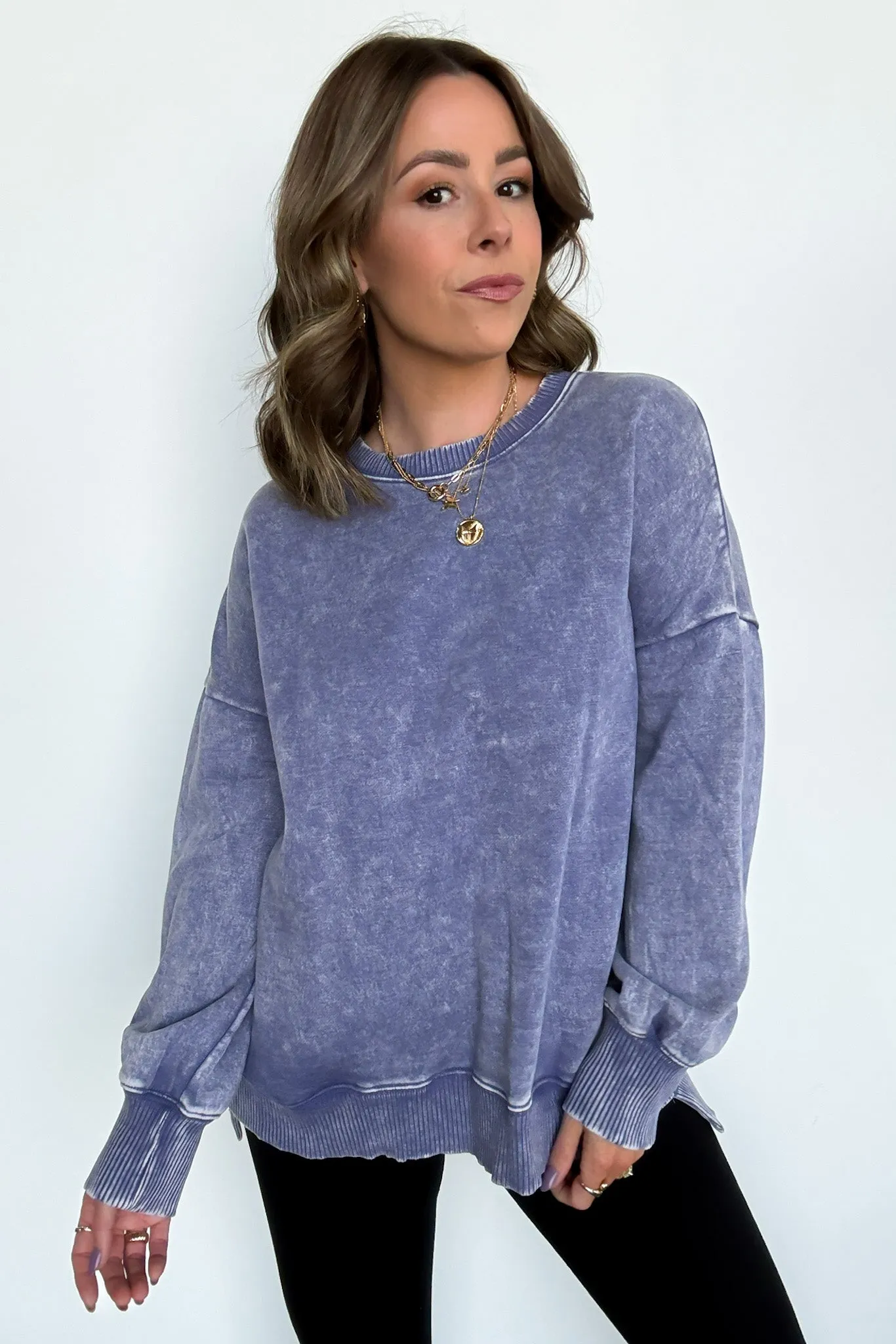 Timeless Energy Acid Wash High Low Pullover - FINAL SALE