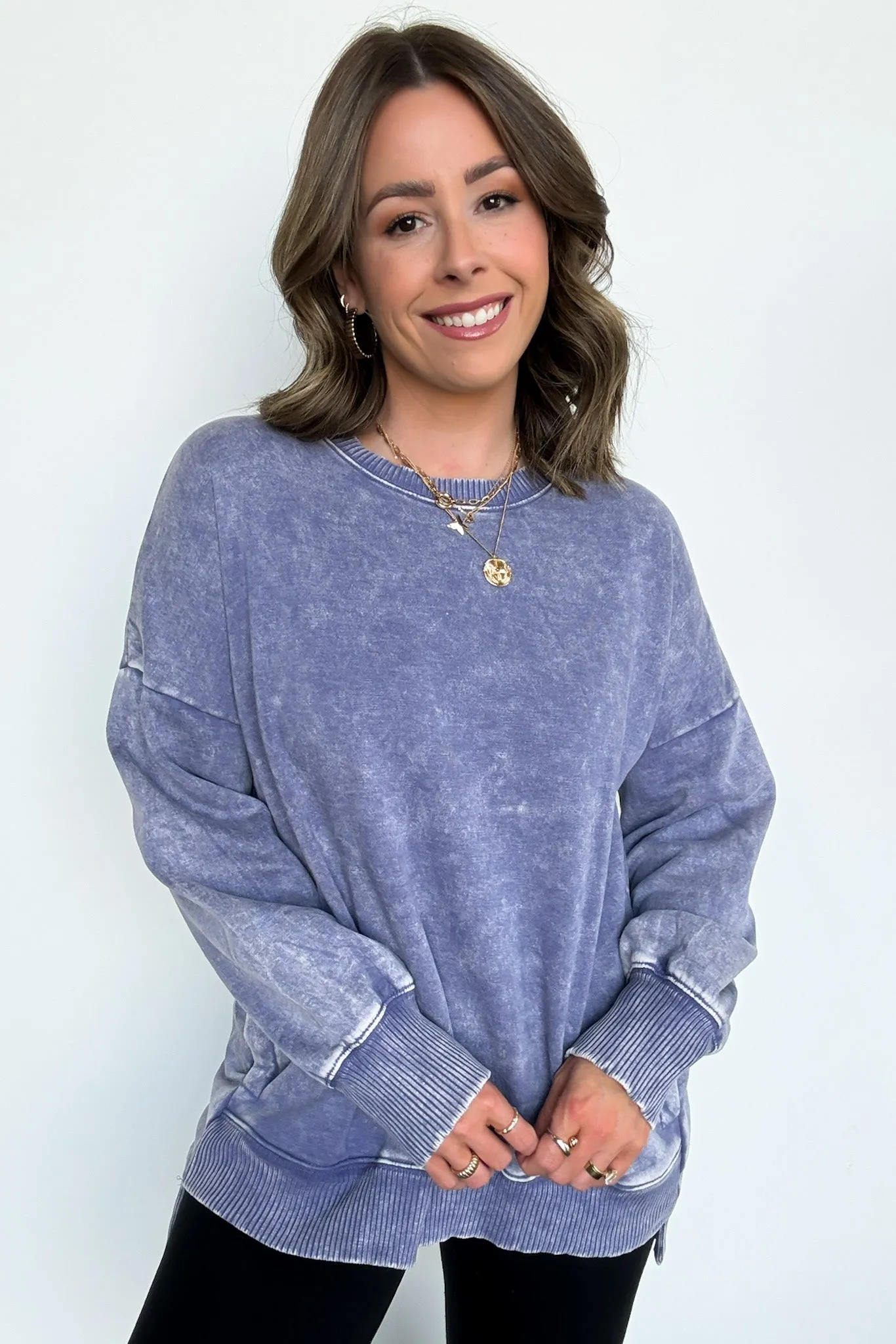 Timeless Energy Acid Wash High Low Pullover - FINAL SALE