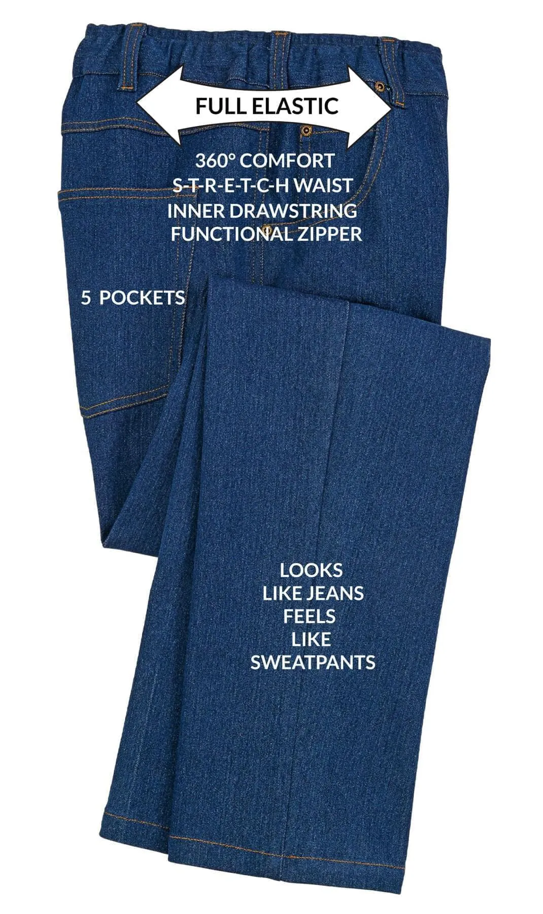 Turtle Bay New York Men's Casual Elastic Waist Denim & Twill Pull on Jeans Pants