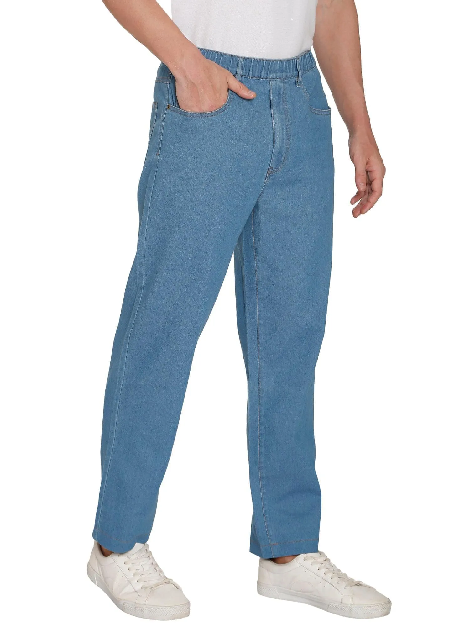 Turtle Bay New York Men's Casual Elastic Waist Denim & Twill Pull on Jeans Pants