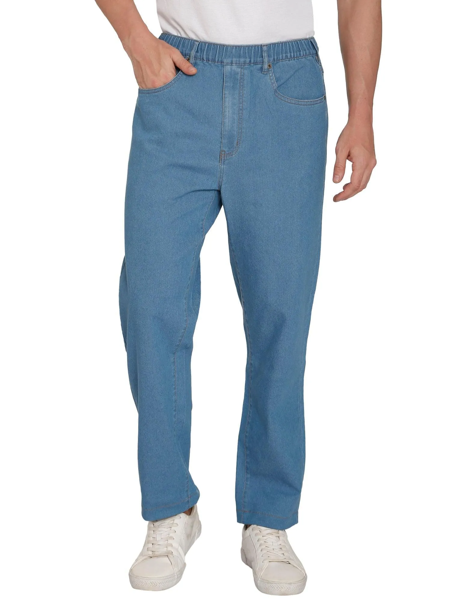 Turtle Bay New York Men's Casual Elastic Waist Denim & Twill Pull on Jeans Pants