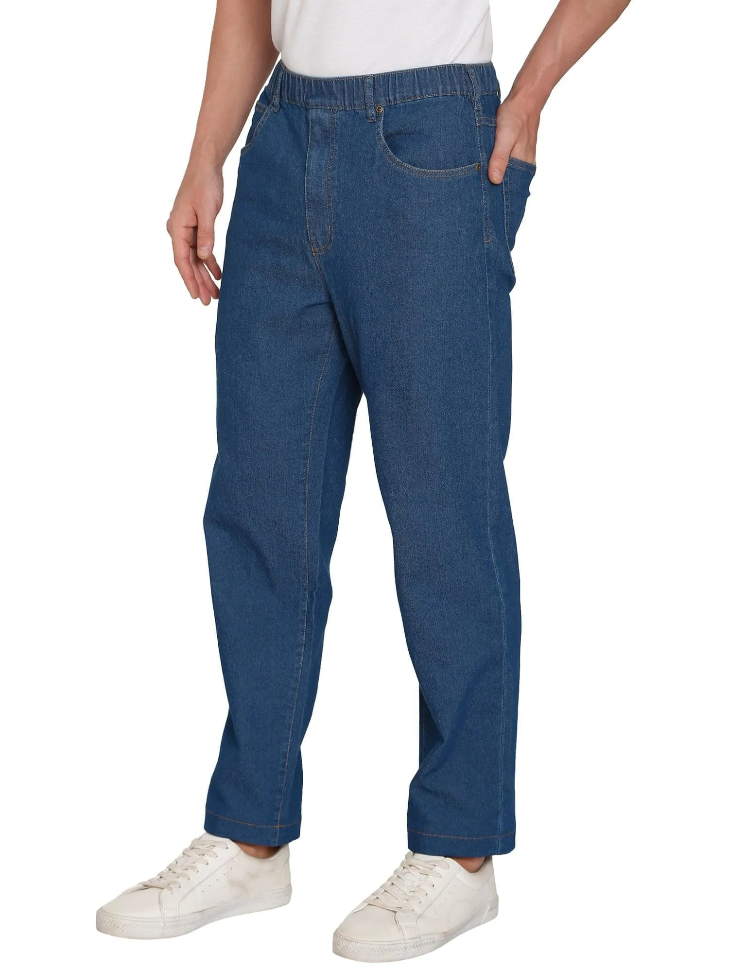 Turtle Bay New York Men's Casual Elastic Waist Denim & Twill Pull on Jeans Pants