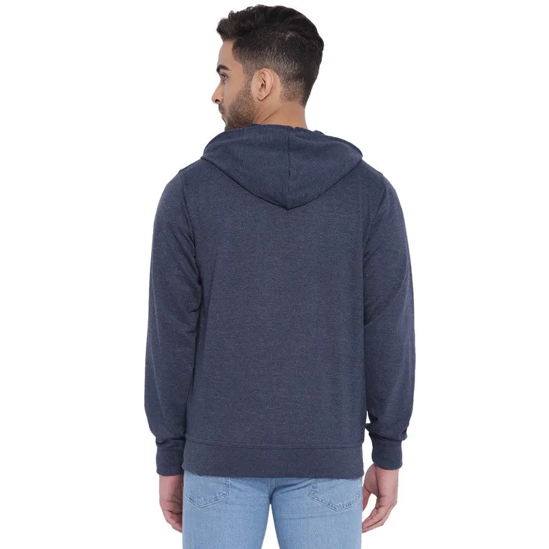 Turtle Men Essential Blue Melange Solid Hooded SweatShirt