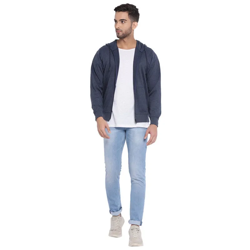 Turtle Men Essential Blue Melange Solid Hooded SweatShirt