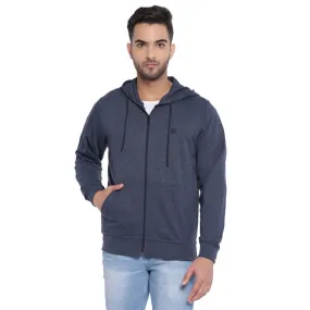 Turtle Men Essential Blue Melange Solid Hooded SweatShirt