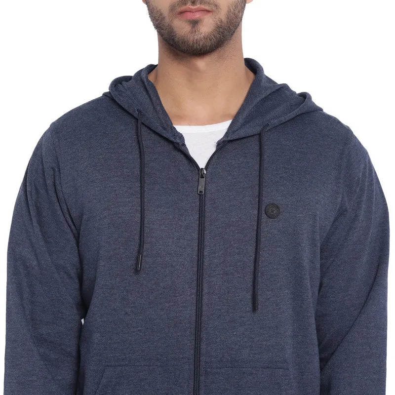 Turtle Men Essential Blue Melange Solid Hooded SweatShirt