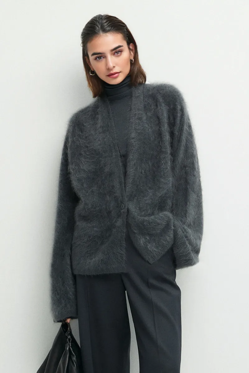 Ultrafine One-Button Brushed Cashmere Cardigan